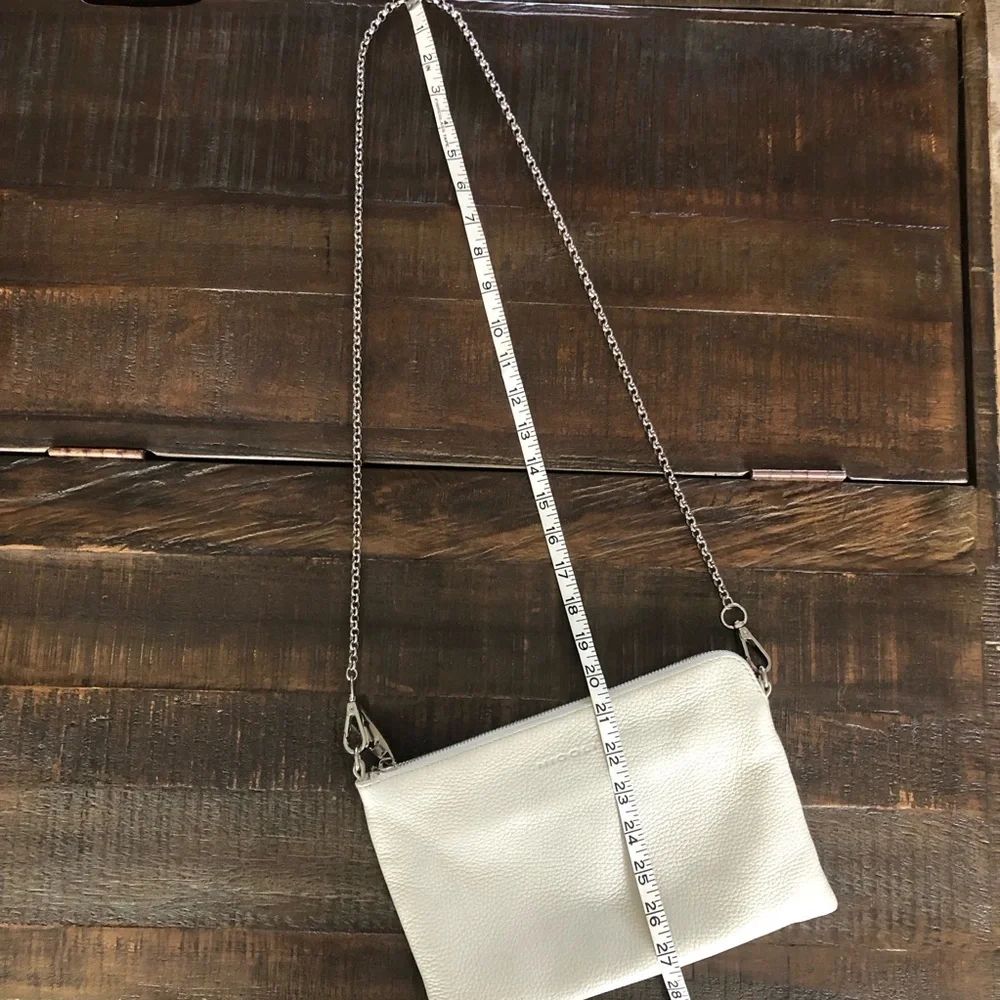 Nicoli Italian Crossbody Bag Winter White Pebbled Leather Silver Chain Strap